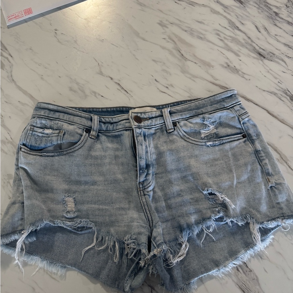 BKE Distressed Light Blue Denim Shorts